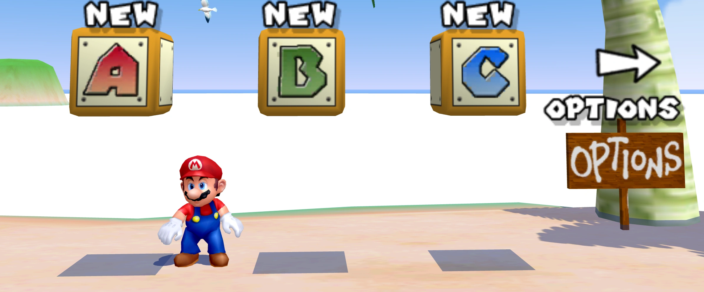 Sunshine's save selection screen with white water behind Mario.