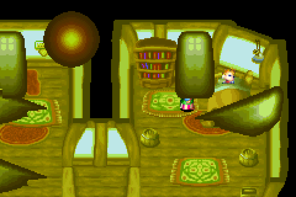 The same room with the light drawn as flat olive shapes on top.