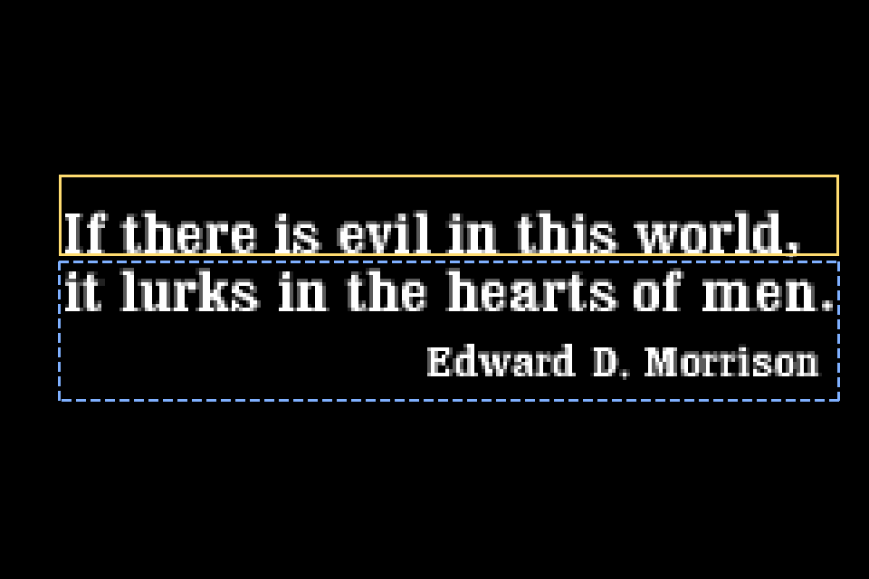 The complete quote and its author on a black screen, with 2 rectangles moving across the text that hasn't appeared yet.