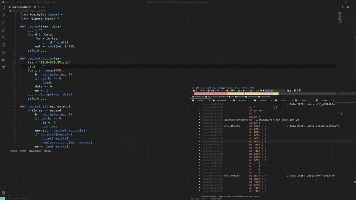 IDACode connecting an IDA session with Python scripting in Visual Studio Code