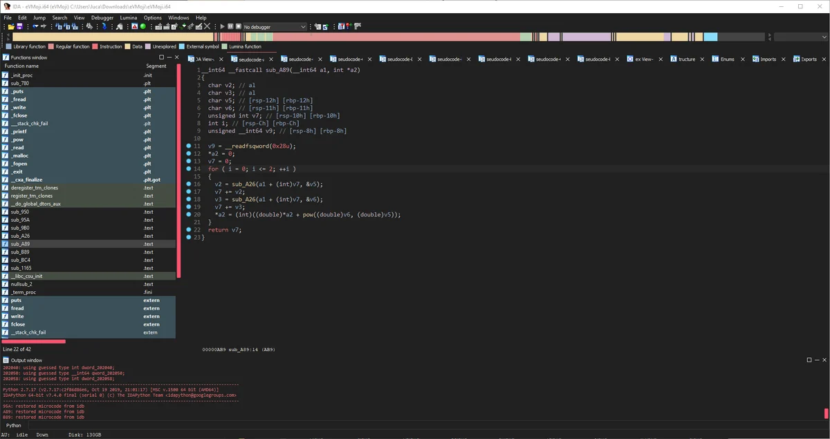 IDA Pro decompiler using the long_night theme